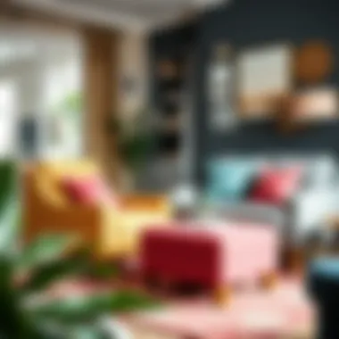 Colorful accent chair and ottoman set enhancing a cozy living room