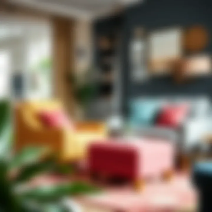 Colorful accent chair and ottoman set enhancing a cozy living room