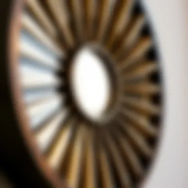 Close-up of the intricate craftsmanship of an accordion mirror