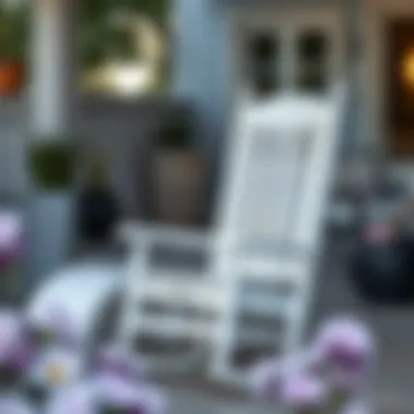 Versatile white rocking chair styled in a modern outdoor space