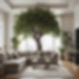 Elegant large indoor tree in modern living room