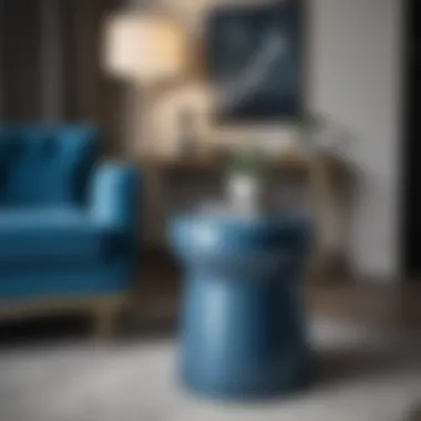 Sophisticated Blue Stool in Contemporary Decor Elegant blue stool in a modern living room setting