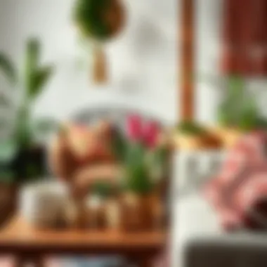 Accessories that Define Bohemian Aesthetics Colorful accessories and plants enhancing a bohemian atmosphere