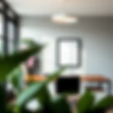 Office Space with Framed Poster Stylish office space featuring a 27 x 39 poster frame enhancing the decor