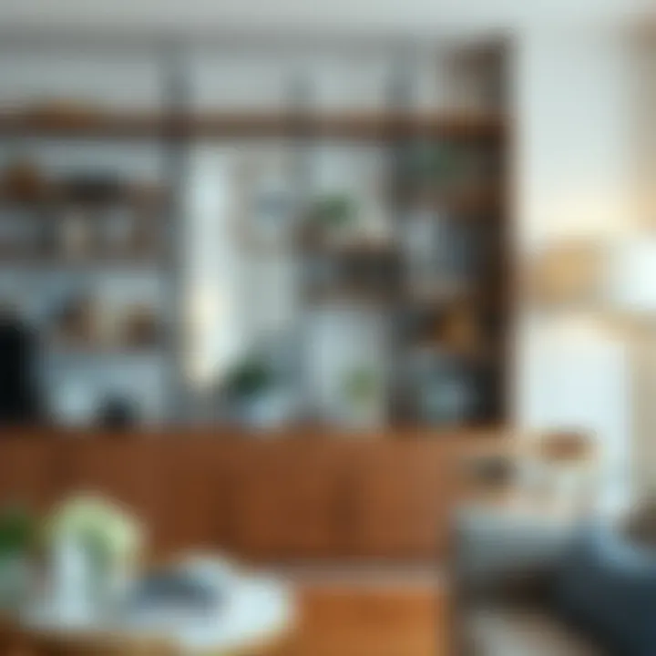 Elegant open shelving displaying organized decor and books