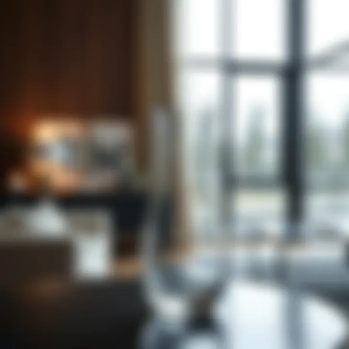 Contemporary living space highlighting a large clear glass vase