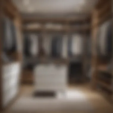Organized Closet Space in a Stylish Interior Stylish interior featuring organized closet space.