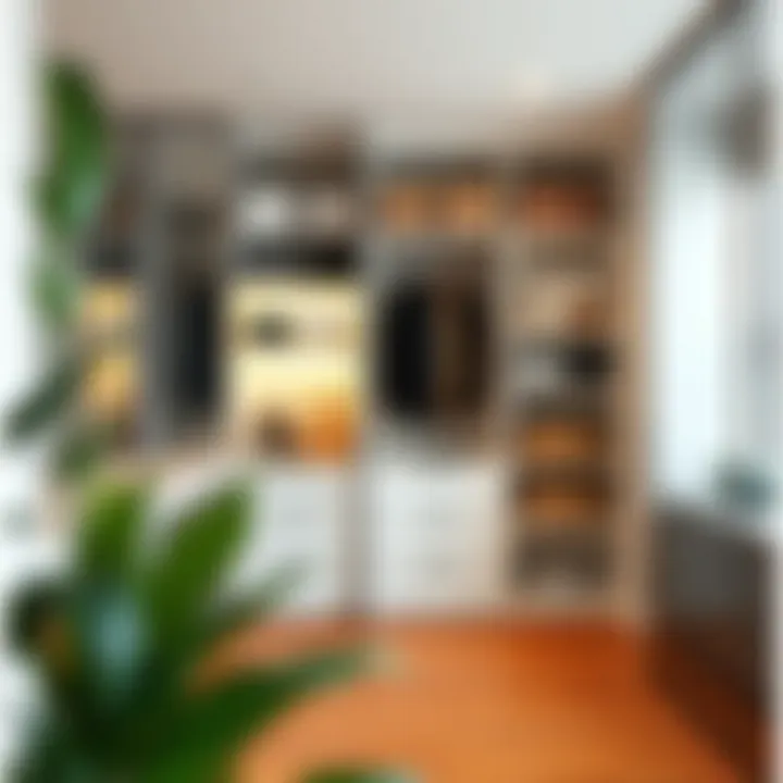 Modern closet with glass doors and organized storage