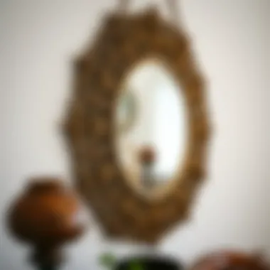 A close-up of a handcrafted mirror with intricate details