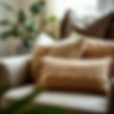 An elegant display of textured throw pillows on a cozy armchair