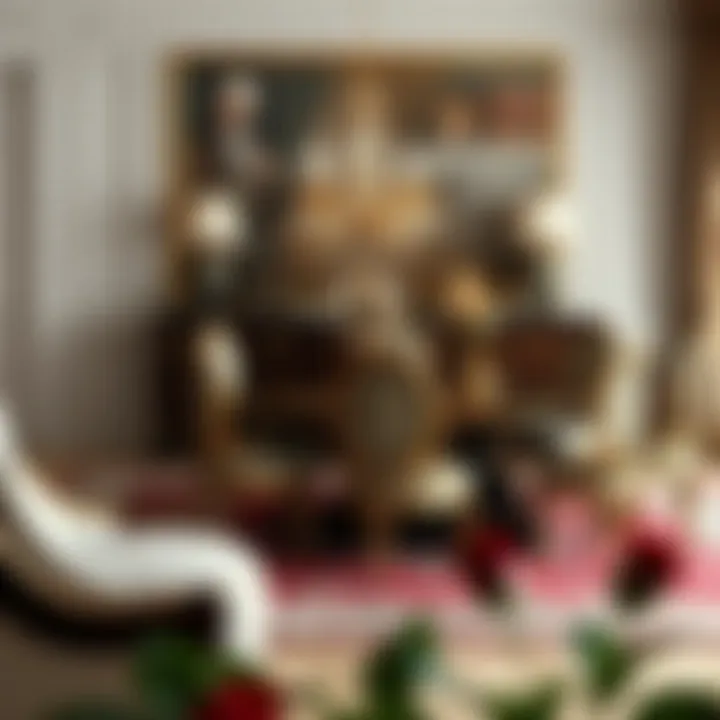 Luxurious dining arrangement with an ornate table, chairs, and buffet