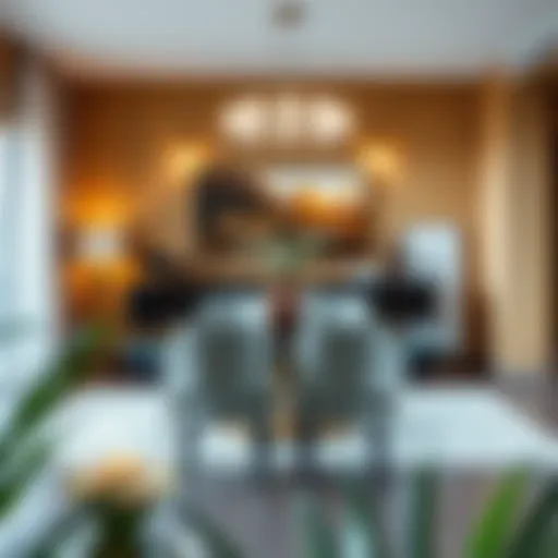 Elegant dining table set with modern chairs and a stylish buffet