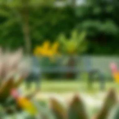 Modern metal garden bench in a contemporary landscape