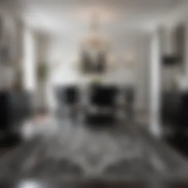 Dining Elegance Chic dining area adorned with a sophisticated black and white patterned rug