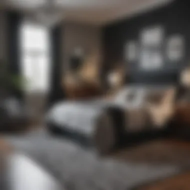 Comfort Meets Style Cozy bedroom featuring a plush black and white striped rug