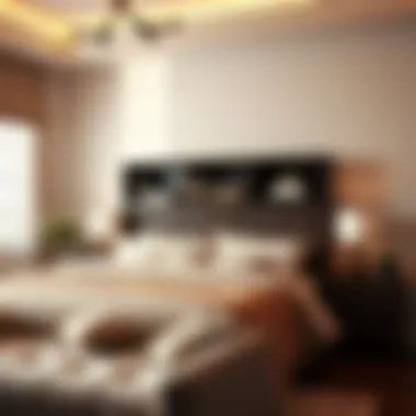 Cozy bedroom featuring a bookcase style headboard with decorative books