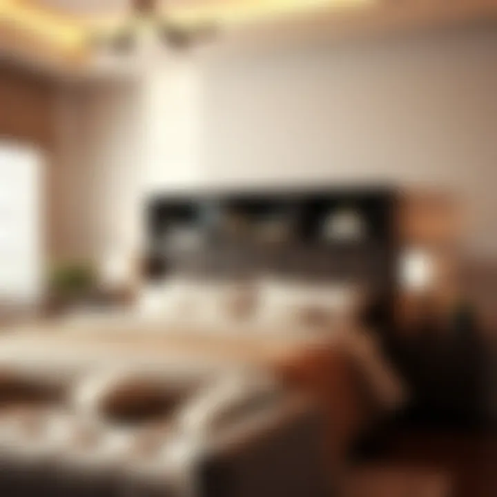 Cozy bedroom featuring a bookcase style headboard with decorative books