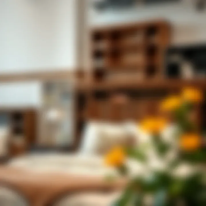 Diverse styles of bookcase headboards displayed in a showroom