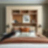 Elegant bookcase style headboard with integrated shelving