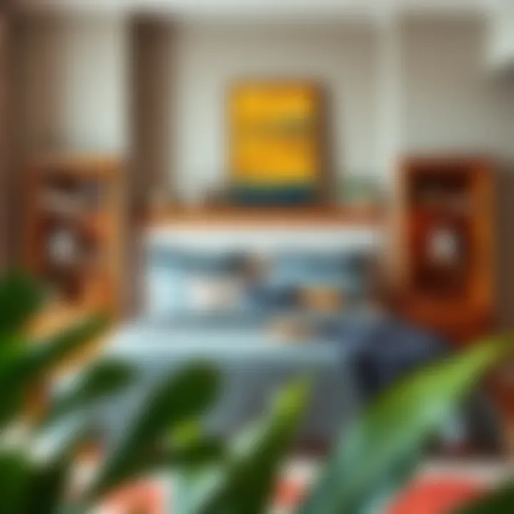 Functional use of a bookcase headboard for storage and decor