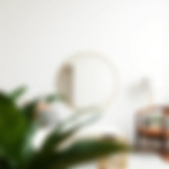 Artistic arrangement of a gold mirror in a minimalist setting