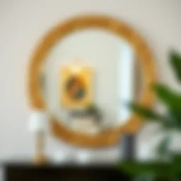Elegant round gold mirror reflecting ambient light