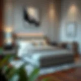 Elegant queen size bed set in a contemporary bedroom