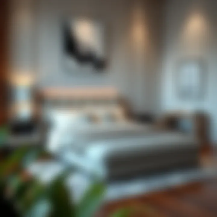 Elegant queen size bed set in a contemporary bedroom