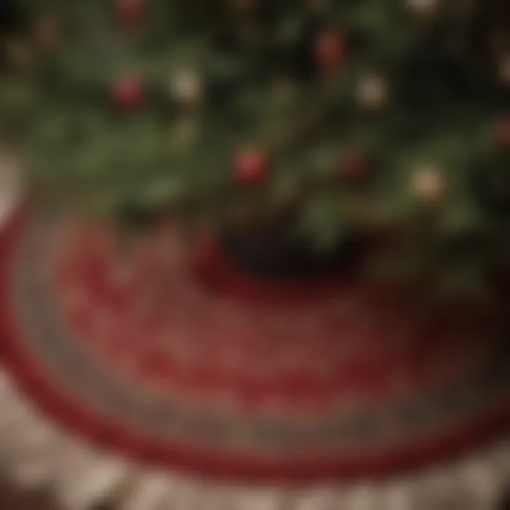 Close-up of luxurious fabric and intricate design details of a Balsam Hill tree skirt