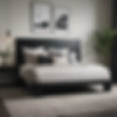 Stylish black wood platform bed with minimalist decor
