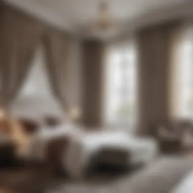 Stylish Bedroom Adorned with Long Curtains Stylish bedroom featuring long curtains