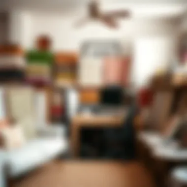 A designer's workspace filled with fabric swatches and design samples