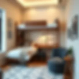 Elegant layout of a double twin loft bed with integrated desk