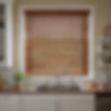 Faux Wood Blinds in Bright Kitchen Setting Faux wood blinds in a bright kitchen setting