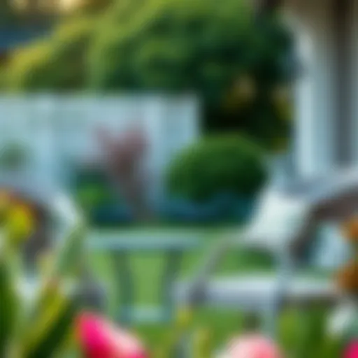 Elegant four person patio set in a lush garden