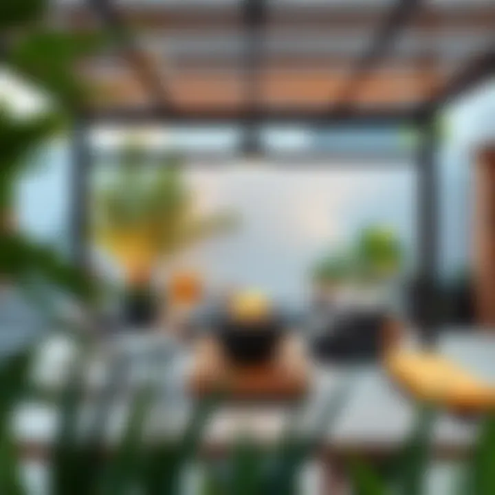 Modern outdoor living space featuring a four person set