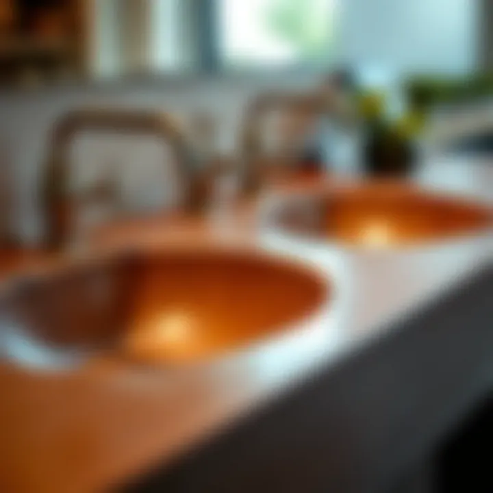 Texture and Finish of Brown Double Sinks Close-up view of a brown double sink showcasing its rich texture and finish