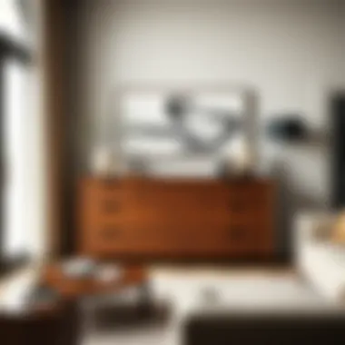 Contemporary Living Room with Dresser Elegant large deep drawer dresser in a contemporary living room