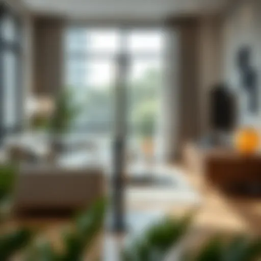 Sleek low profile umbrella stand in a modern living room setting