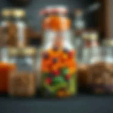 A collection of mason jars with airtight lids showcasing various colorful ingredients inside