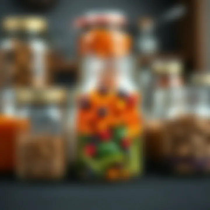 A collection of mason jars with airtight lids showcasing various colorful ingredients inside