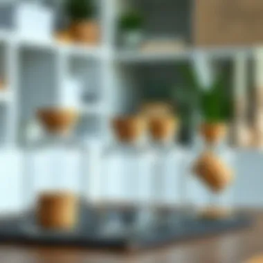 Stylish Arrangement in Modern Interior Stylish arrangement of glass containers with cork lids in a modern interior setting