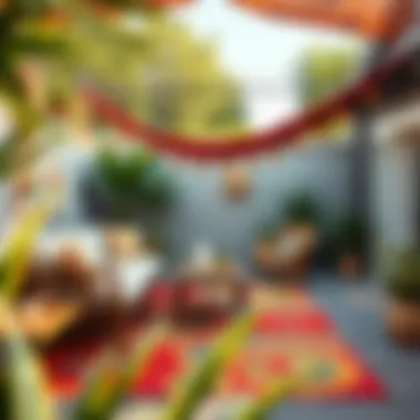 Colorful outdoor rug enhancing a patio area with vibrant decor