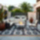 Elegant outdoor patio setup featuring a stylish 8x10 rug