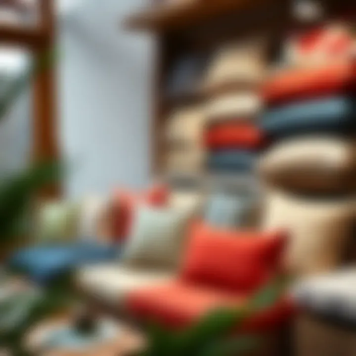 Diverse materials used for patio cushions displayed