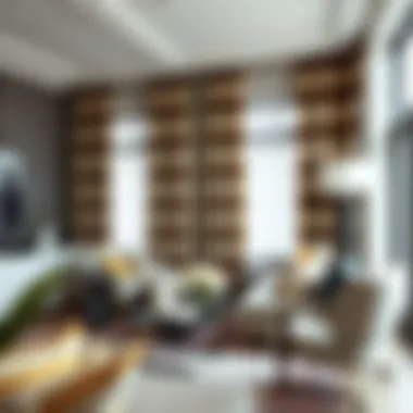 Sophisticated Striped Panel Curtains in a Chic Living Space Elegant living room featuring striped panel curtains that complement the decor