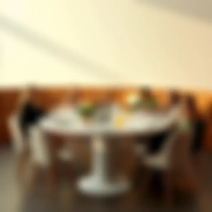 Chic tall round white table set for a social gathering