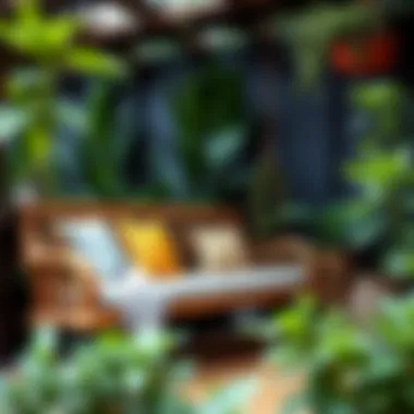 Cozy Outdoor Patio Swing with Plants Cozy outdoor setting featuring a swing amidst plants