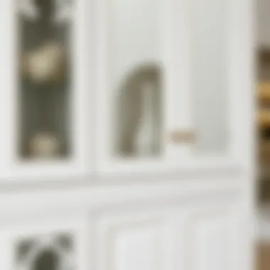 Close-up view showcasing the intricate details of a white hanging cabinet