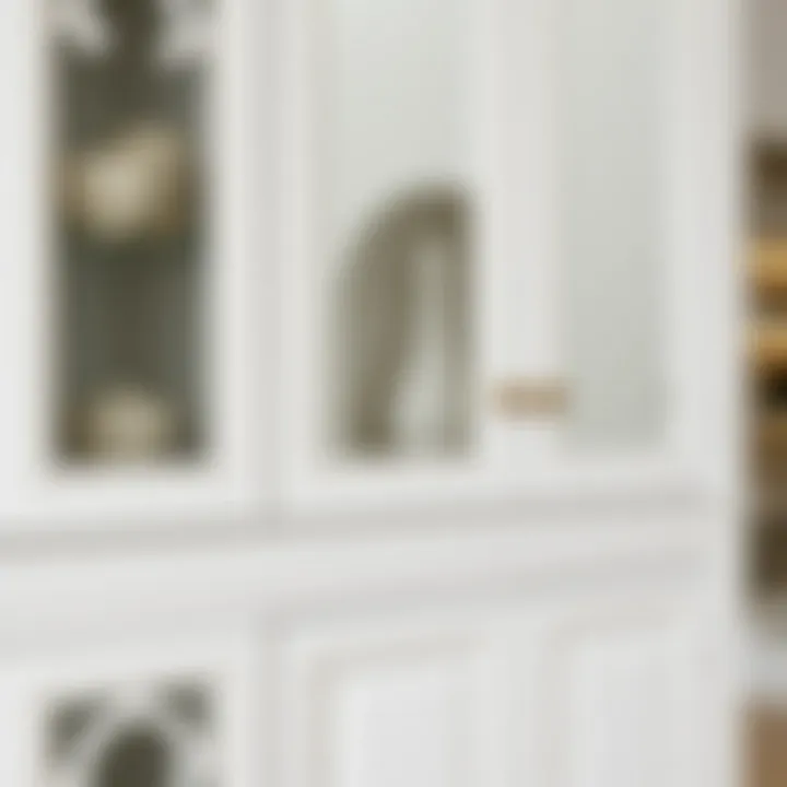 Close-up view showcasing the intricate details of a white hanging cabinet